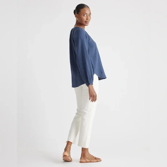 Quince 100% Organic Cotton Gauze Peasant Blouse; White; Medium - Picture 10 of 10